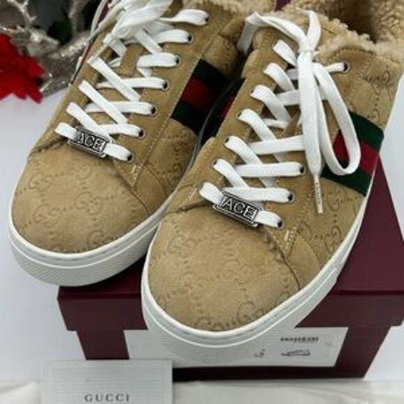 Women's Gucci ace GG suede sneakers with shearling lining size 39 made in Italy - Picture 3 of 11